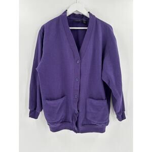 Vintage Active Elements Cardigan Sweater Womens Large Purple Button Pockets Knit